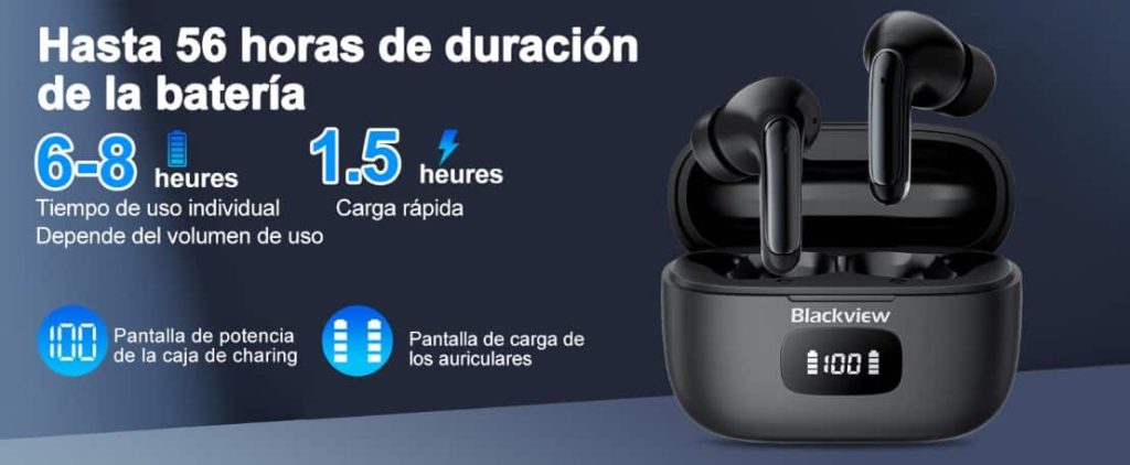 Blackview AirBuds 8 - Auriculares Bluetooth 5.3, Auriculares estéreo inalámbricos con Sensor táctil,56 Horas de reproducción