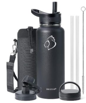 Botella Termica 1.2 litro, BUZIO botella agua acero inoxidable botellas de agua, Sin BPA Mantiene Frío o Calor 48 Horas, negro