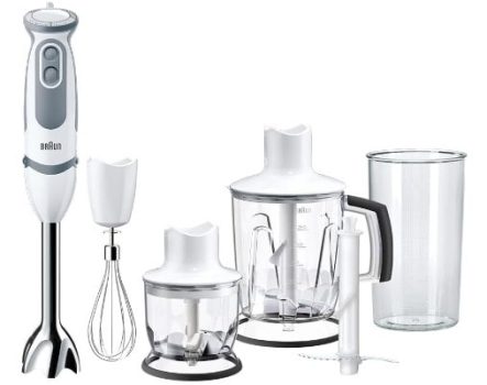 Braun Minipimer 5245 Batidora de Mano, 1000 W, 21 Velocidades, Función Turbo, Anti-Salpicaduras, Powerbell Plus, Vaso Medidor, Varillas, Minipicadora, Batidora de Vaso, Cuchilla Picar Hielo, Blanco