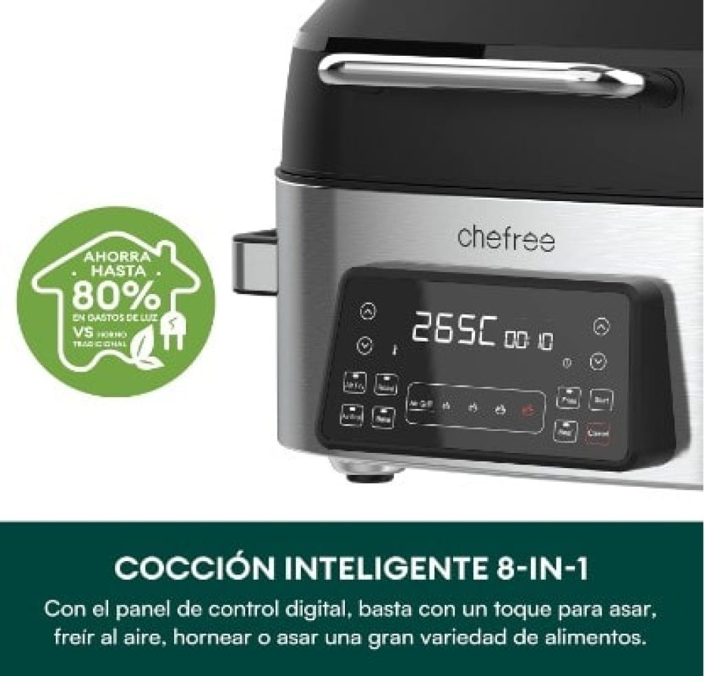 Air Fryer 6L - CHEFREE AFG01, Parrilla Eléctrica, 8 Programas, Pantalla Táctil, Apta para Lavavajillas