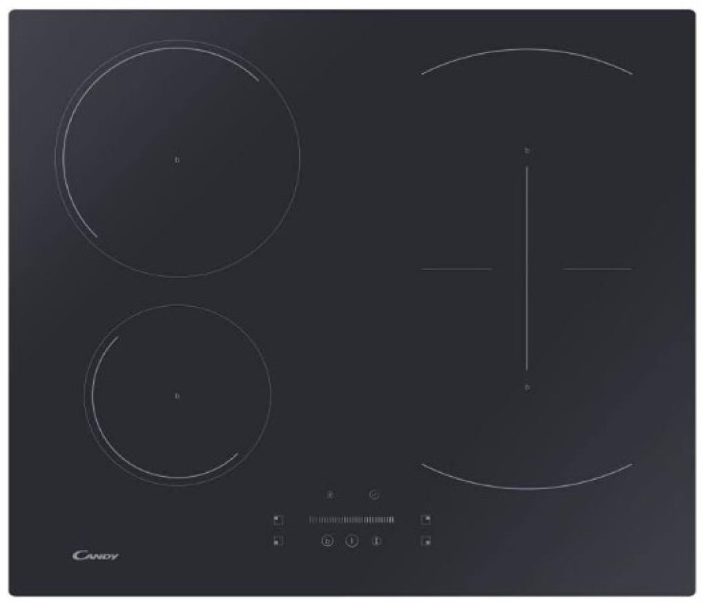 Candy CTP64SC/E1 - Placa de inducción, control deslizante mono, 4 zonas de cocción, temporizador, seguridad infantil, sin marco, cristal negro