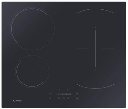 Candy CTP64SC/E1 - Placa de inducción, control deslizante mono, 4 zonas de cocción, temporizador, seguridad infantil, sin marco, cristal negro