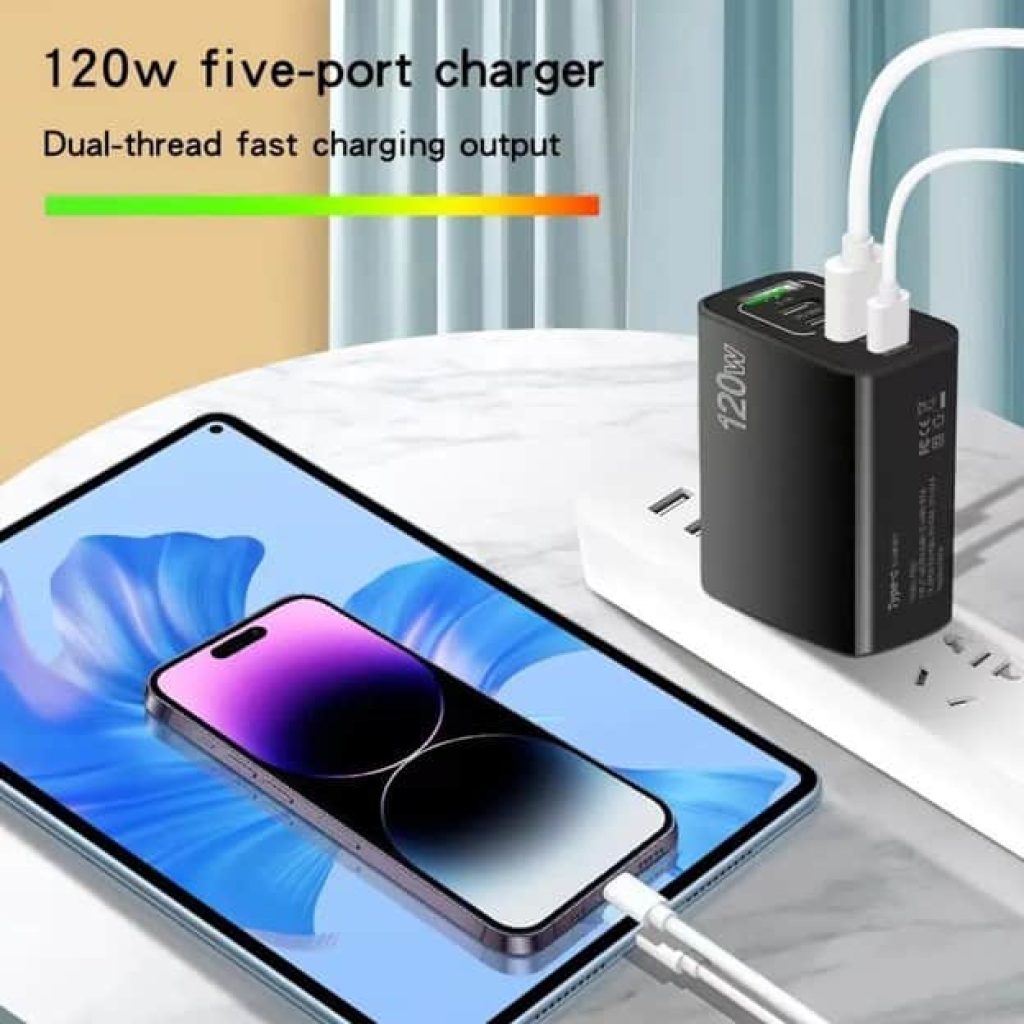 Cargador USB tipo C de carga rápida, adaptador de teléfono móvil, 3 PD + 2 USB QC3.0