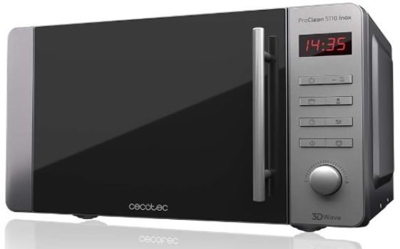 Cecotec Microondas ProClean 5110 Inox. 700 W, Grill 800 W, Capacidad de 20L, Revestimiento Ready2Clean para una mejor Limpieza, Tecnología 3DWave, Diseño Frontal y Tirador Inox