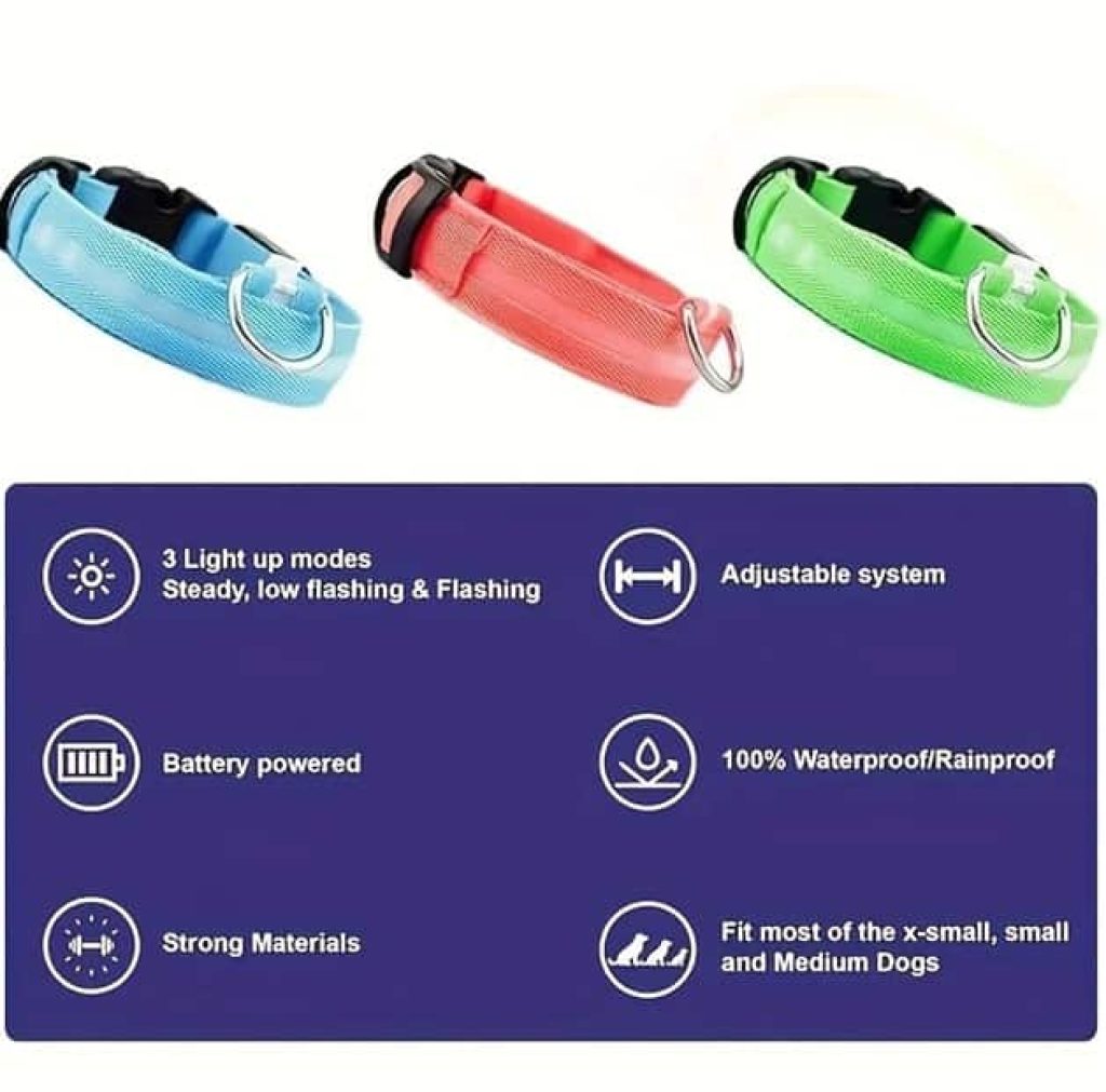 Collar de perro con luz LED, para seguridad nocturna, con estampado geométrico, alimentado por batería
