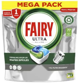 Fairy Platinum Todo en 1, Pastillas Lavavajillas, 77 Capsulas, Limpia Incluso la Grasa de los Filtros, Aroma Fresco y Limpio, Mega Pack