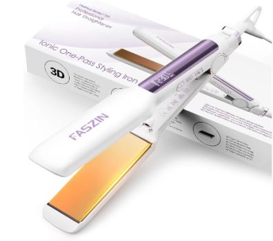 Faszin Plancha de Pelo con Placa de 42 mm de Ancho, Plancha de Titanio con Iones Negativos, Pantalla LED, Calentamiento Rápido, Temperatura Ajustable de 11 Niveles