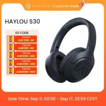 HAYLOU S30 Auriculares Inalámbricos Bluetooth 5.4, Auriculares Adaptativos con Cancelación de Ruido 43dB, 40mm, 80H de autonomía
