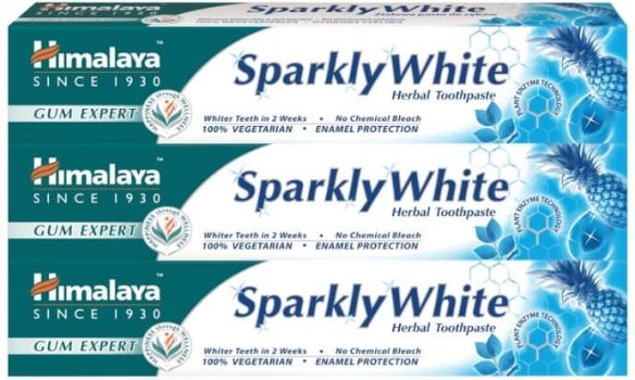 Himalaya Herbals Sparkly White Pasta de dientes a base de hierbas * Obtenga dientes más blancos en 2 semanas * Eliminación avanzada de placa, no contiene sustancias químicas, 100% vegana 75ml (3-Pack)