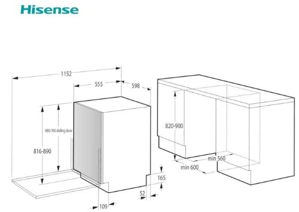 Hisense HV642D62 - Lavavajillas Integrable, 60cm de Ancho, Class D, 14 Servicios, 6 Programas, Apertura Automática, Programa Auto-Limpieza