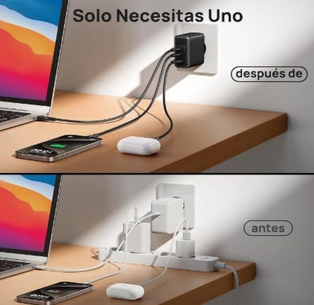 INIU 100W - Cargador 3 Puertos USB C Carga Rapida + Cable Regalo
