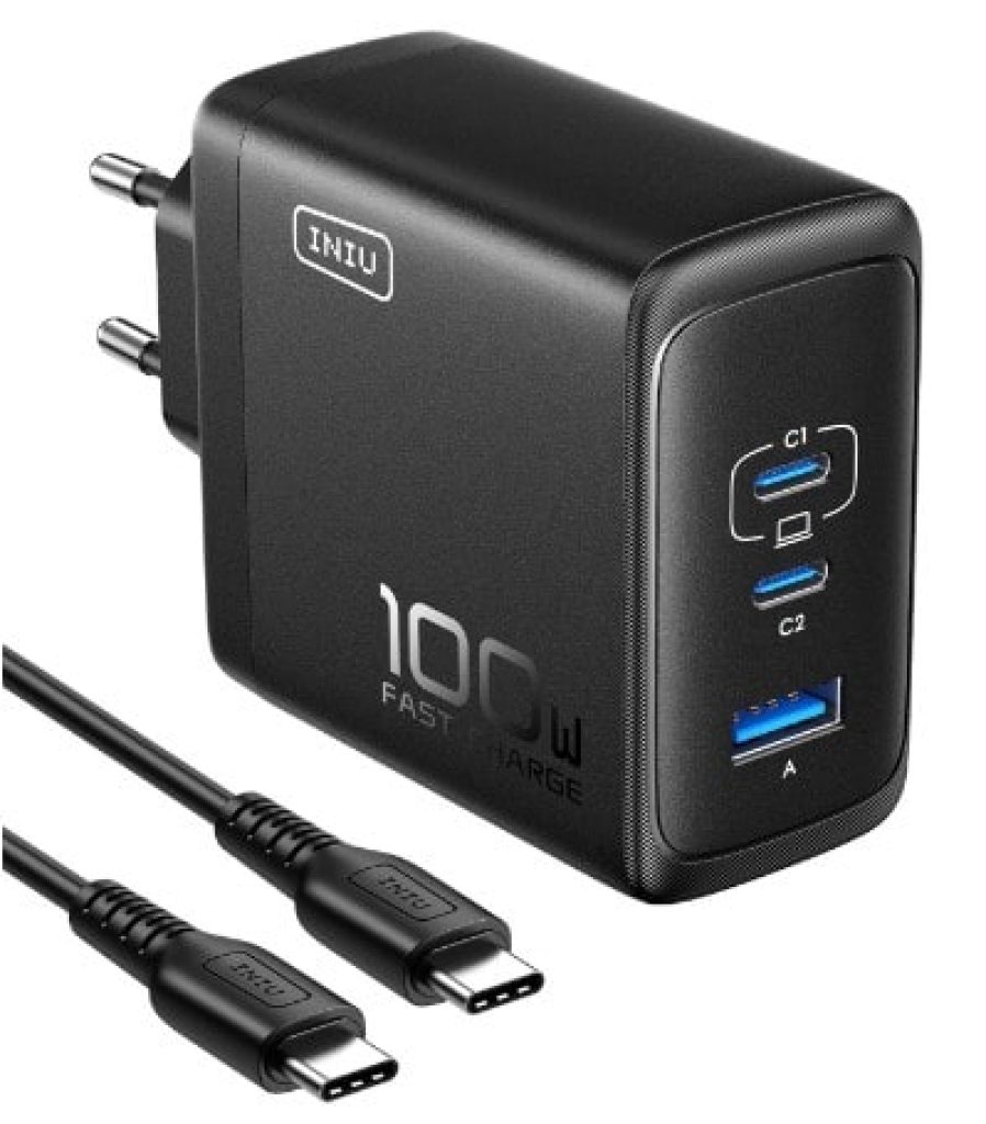INIU 100W - Cargador 3 Puertos USB C Carga Rapida + Cable Regalo