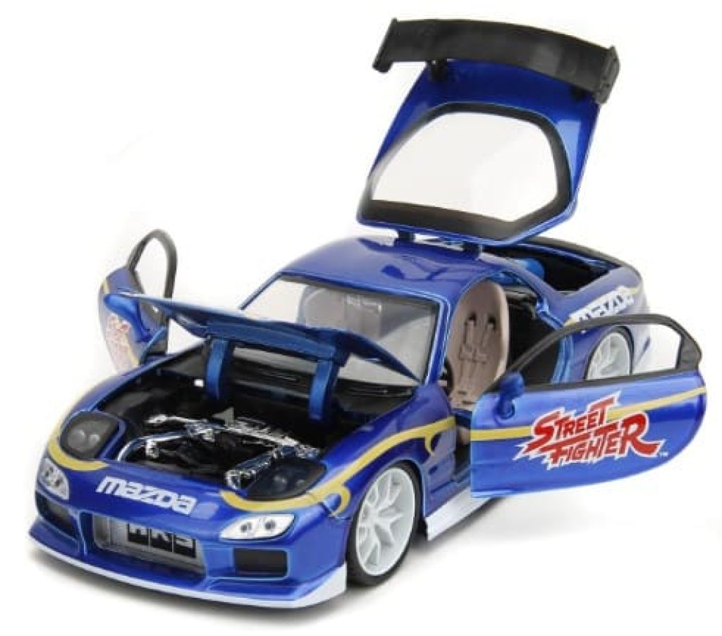 Jada- Street Fighter II, Chun-Li, Mazda RX-7 de 1993, Escala 1:24 , en Metal, Giro de Ruedas, Apertura de Puertas y Figura de Chun-Li (253255062)