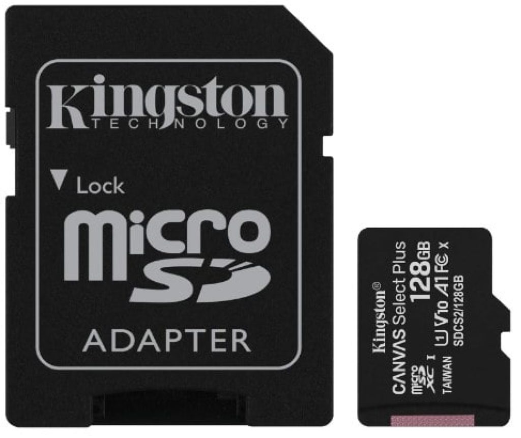 Kingston Canvas Select Plus Tarjeta microSD, SDCS2/128GB Class 10 con Adaptador SD, garantía de por vida con el fabricante