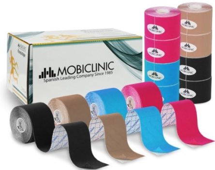 Mobiclinic, Pack de 4 Kinesiotape, Mobitape, Venda Neuromuscular adhesiva, Alivio dolor muscular, Elásticas, Impermeable, Vendaje kinesiológico, Apto para múltiples zonas, Rollo, 5x5cm