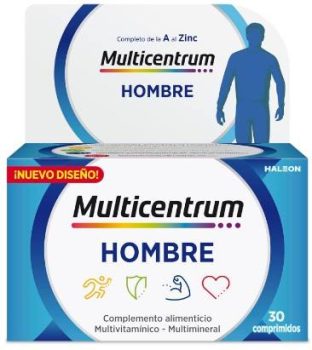 Multicentrum Hombre Complemento Alimenticio Multivitamínico y Multimineral Para Hombres, Sin Gluten, Con Vitamina C y D, 30 Comprimidos