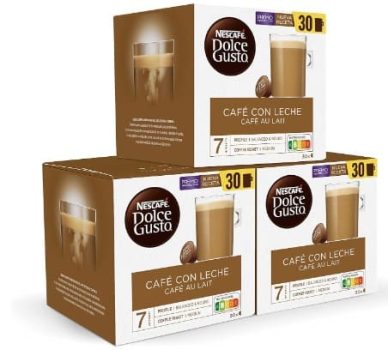 NESCAFÉ Dolce Gusto Café con Leche, 90 cápsulas, Intensidad 7 (3 pack x 30)