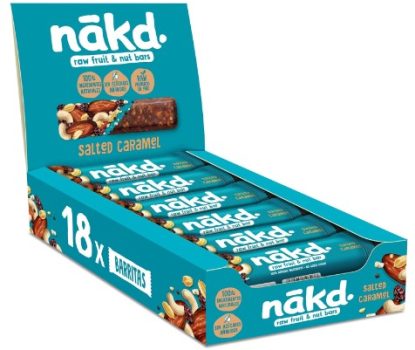 Nākd. Salted Caramel - Barritas Raw de Fruta y Frutos Secos - 100% Ingredientes Naturales - Sin Azúcar Añadido - 18 x 35g