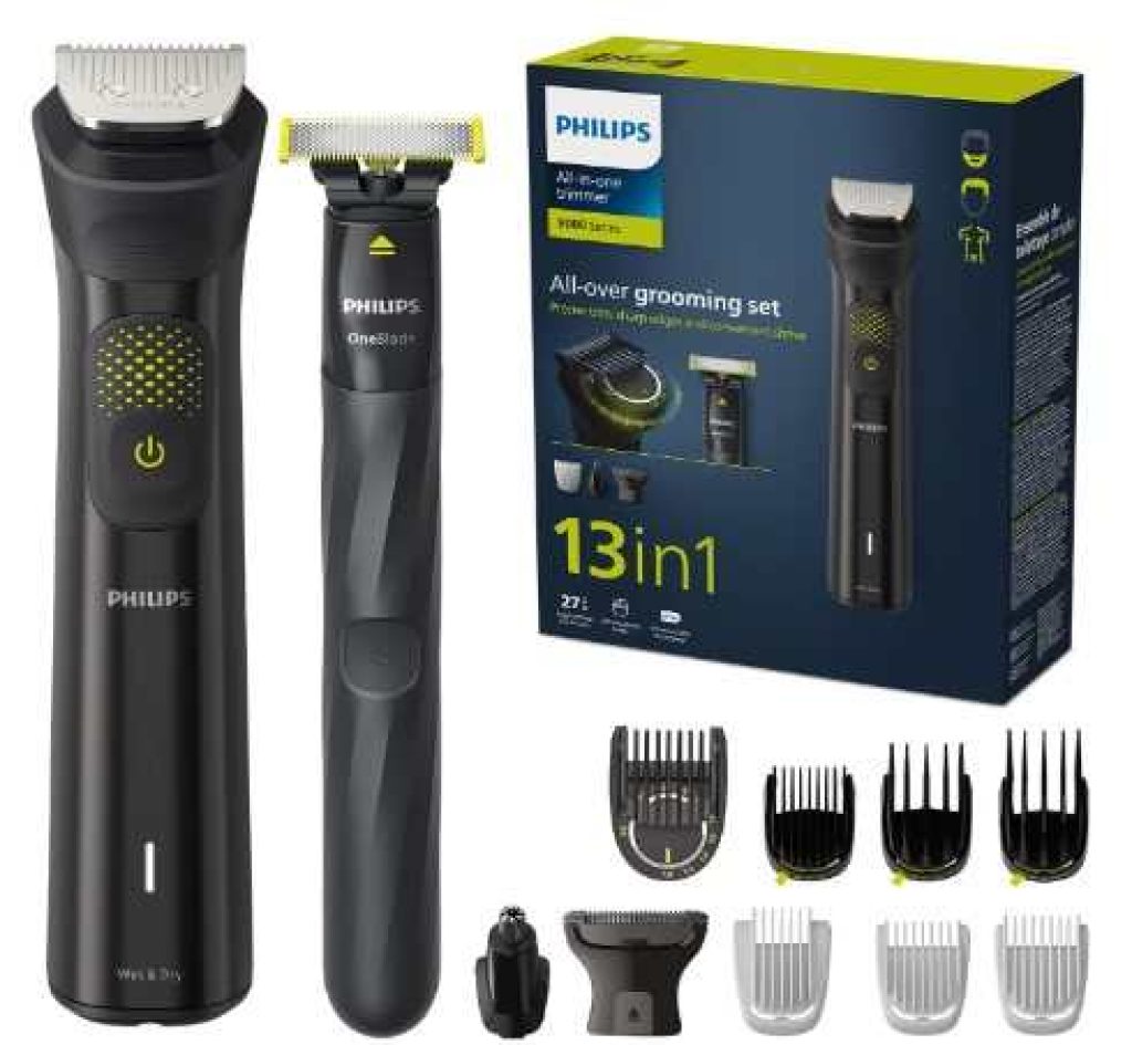 Philips Recortadora de Barba Serie 9000, Máquina Cortar Pelo, Cortapelos Hombre, Kit 13 en 1 Para Cara, Pelo, Orejas, Nariz y Cuerpo, OneBlade, MG9530/15