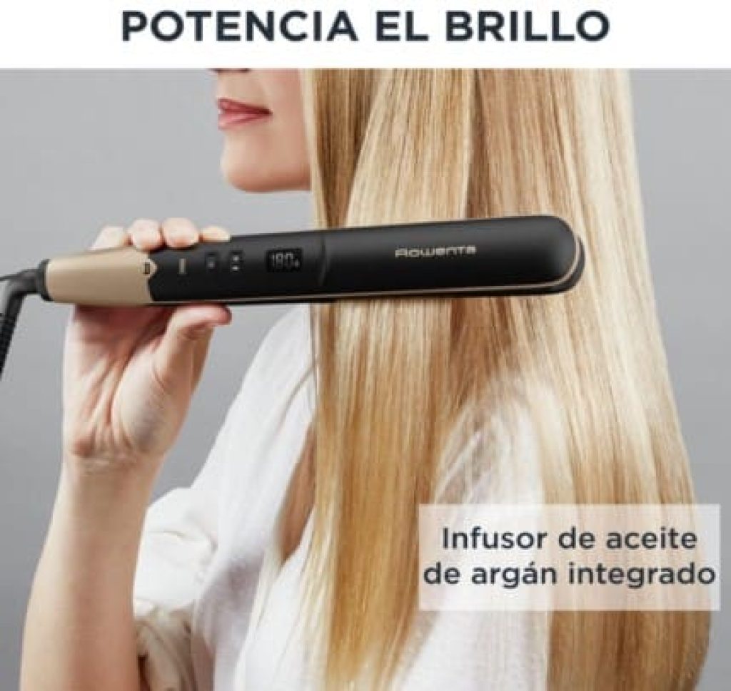 Rowenta Express Shine Aceite Argán SF4630 - Plancha pelo con revestimiento cerámico, 8 temperaturas, alisado eficiente