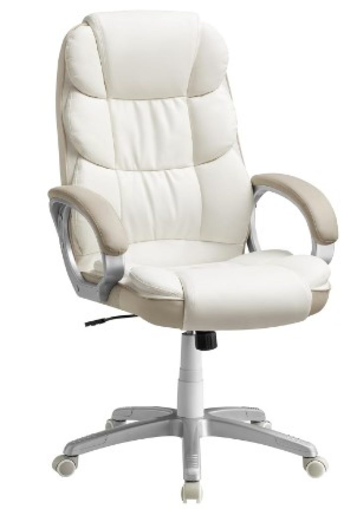 SONGMICS Silla de oficina ergonómica, Giratoria y Altura Ajustable, con Ruedas, Blanco Crema OBG024W01