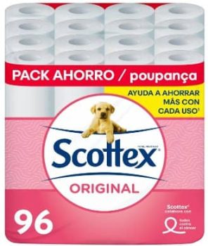 Scottex Original Papel higiénico, rollos dos capas, suavidad y resistencia, 96 Unidad (Paquete de 1)
