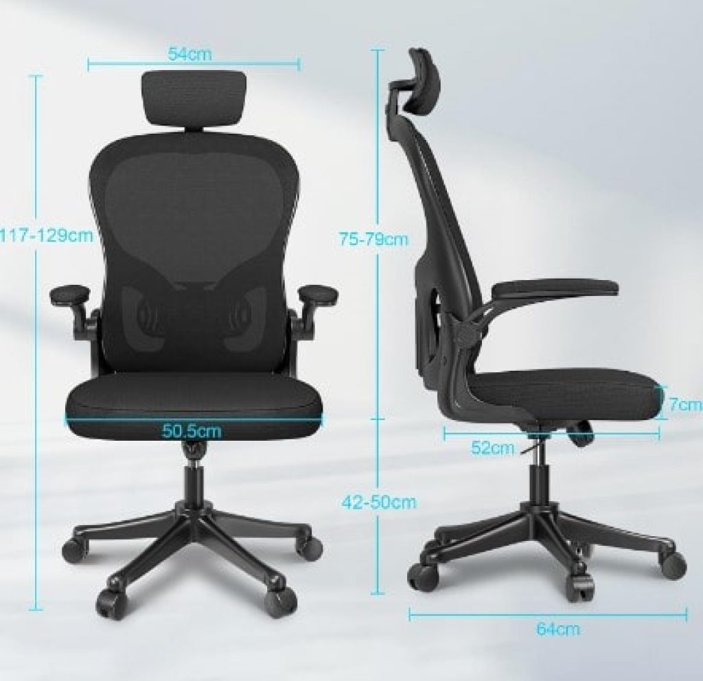 Silla de Oficina Ergonómica con Soporte Lumbar - Reposacabezas y Altura Ajustables, Reposabrazos, Silla Giratoria de 360° - Rattantree