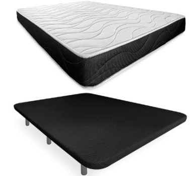 Somnia Descanso - Colchón Viscoelástico Bombay Grosor 20 + Base Tapizada 3D Reforzada, Gran Estabilidad con 5 Barras de Refuerzo 6 Patas metálicas roscadas de 25cm, 135x190