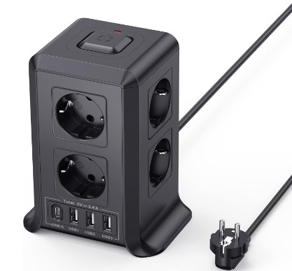 LENCENT Regleta Enchufe USB 3M Con Enchufe Plano, Regleta Enchufe Plano Con 4 Tomas De CA, 3 USB
