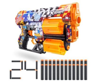 XShot Skins Dread Blaster Sonic Super Speed, Sonic The Hedgehog Design with 24 Darts, Double Rotating Barrels, Air Pocket Dart Technology, Toy Foam Blaster for Kids, Teens and Adults (24 Darts)