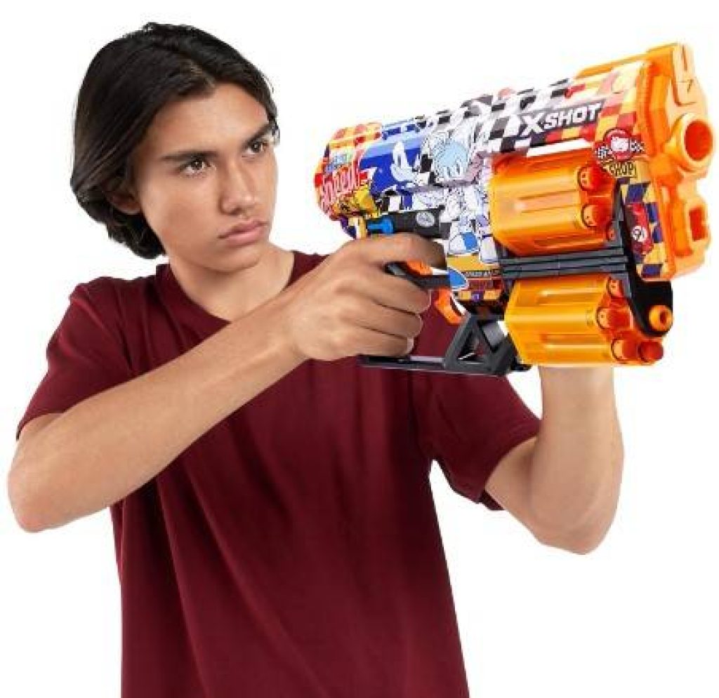 XShot Skins Dread Blaster Sonic Super Speed, Sonic The Hedgehog Design with 24 Darts, Double Rotating Barrels, Air Pocket Dart Technology, Toy Foam Blaster for Kids, Teens and Adults (24 Darts)