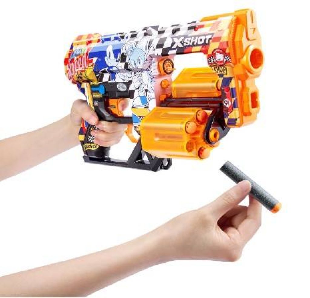 XShot Skins Dread Blaster Sonic Super Speed, Sonic The Hedgehog Design with 24 Darts, Double Rotating Barrels, Air Pocket Dart Technology, Toy Foam Blaster for Kids, Teens and Adults (24 Darts)