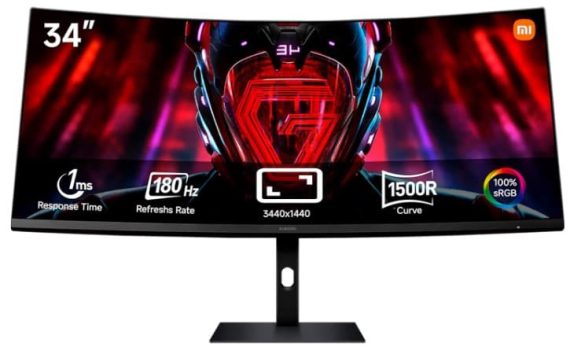 Xiaomi Curved Gaming Monitor G34WQi - Monitor Gaming de 34" WQHD (3440 x 1440, 180Hz, 1ms, HDMI 2.0x2, Puerto DP1.4x2, Protección Luz Azul), Negro (Versión ES)