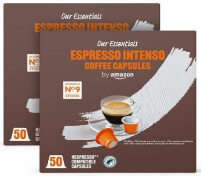 by Amazon Espresso Intenso Cápsulas de café compatibles con Nespresso, Tueste oscuro, 50 unidad, Paquete de 2 - Certificado Rainforest Alliance