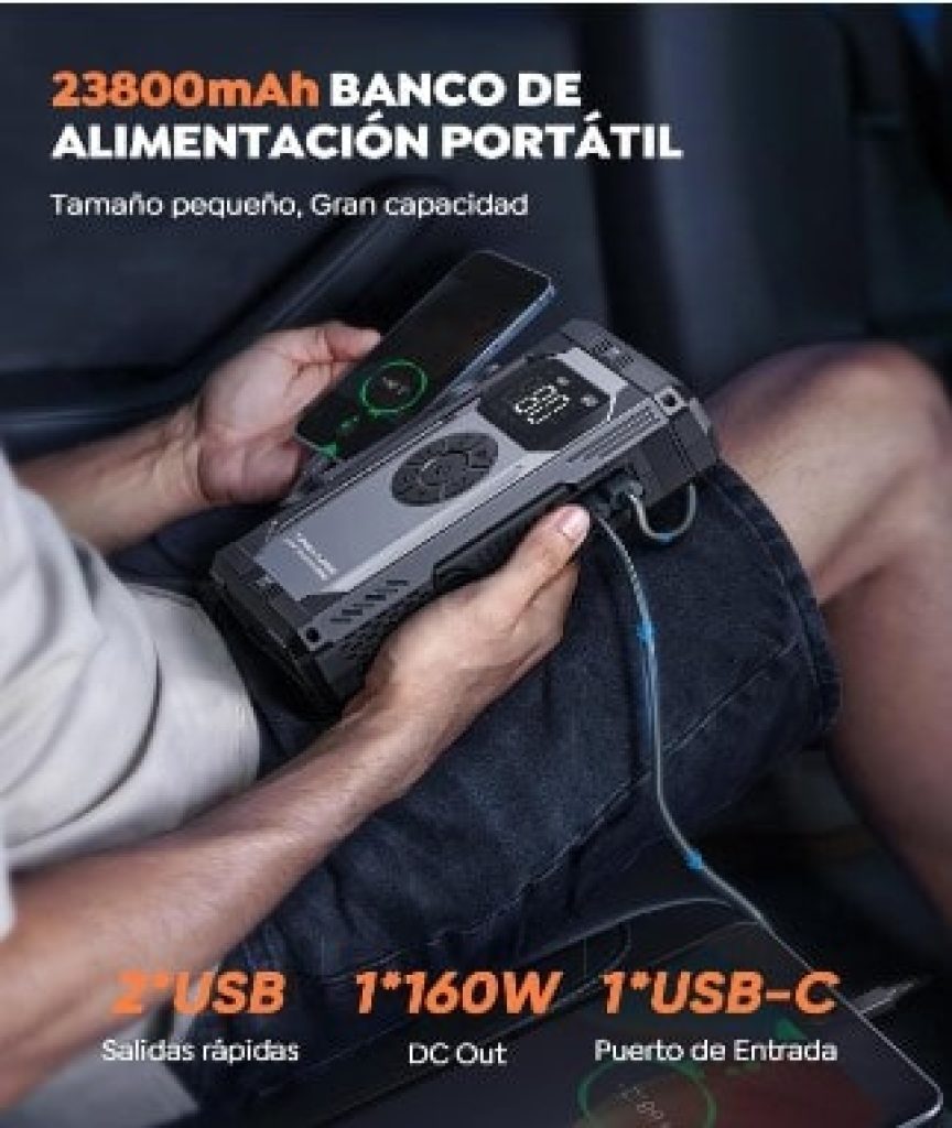 4-en-1 Arrancador de batería portátil de Coche, 4000A Arrancador de Coches con Compresor de Aire, Arrancador Coche con Inflador, 18W Carga Rápida y Pantalla LCD