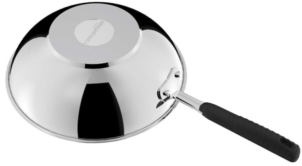 Amazon Basics Juego de Utensilios de Cocina de Inducción Sartenes y Wok, Antiadherentes, Acero Inoxidable, 24/28/28 cm, 3 Unidad, Plata