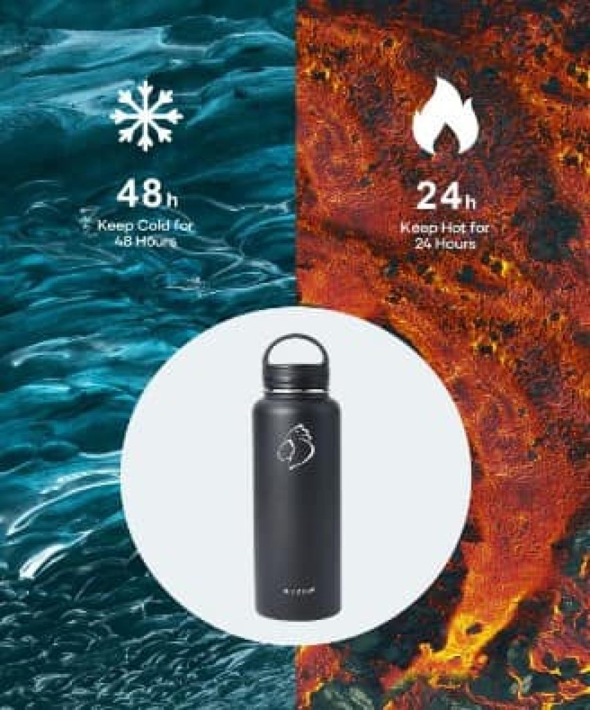 Botella Termica 1.2 litro, BUZIO botella agua acero inoxidable botellas de agua, Sin BPA Mantiene Frío o Calor 48 Horas, negro