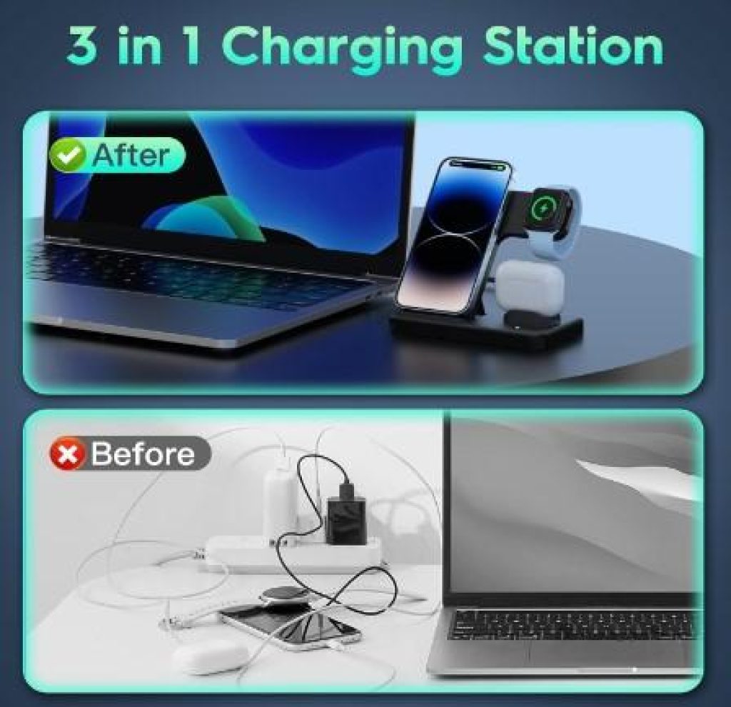 Cargador Inalámbrico Universal - Estación de Carga Inalámbrica 3 en 1, cargador Inalámbrico carga rápida