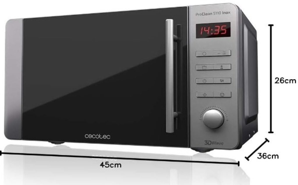 Cecotec Microondas ProClean 5110 Inox. 700 W, Grill 800 W, Capacidad de 20L, Revestimiento Ready2Clean para una mejor Limpieza, Tecnología 3DWave, Diseño Frontal y Tirador Inox