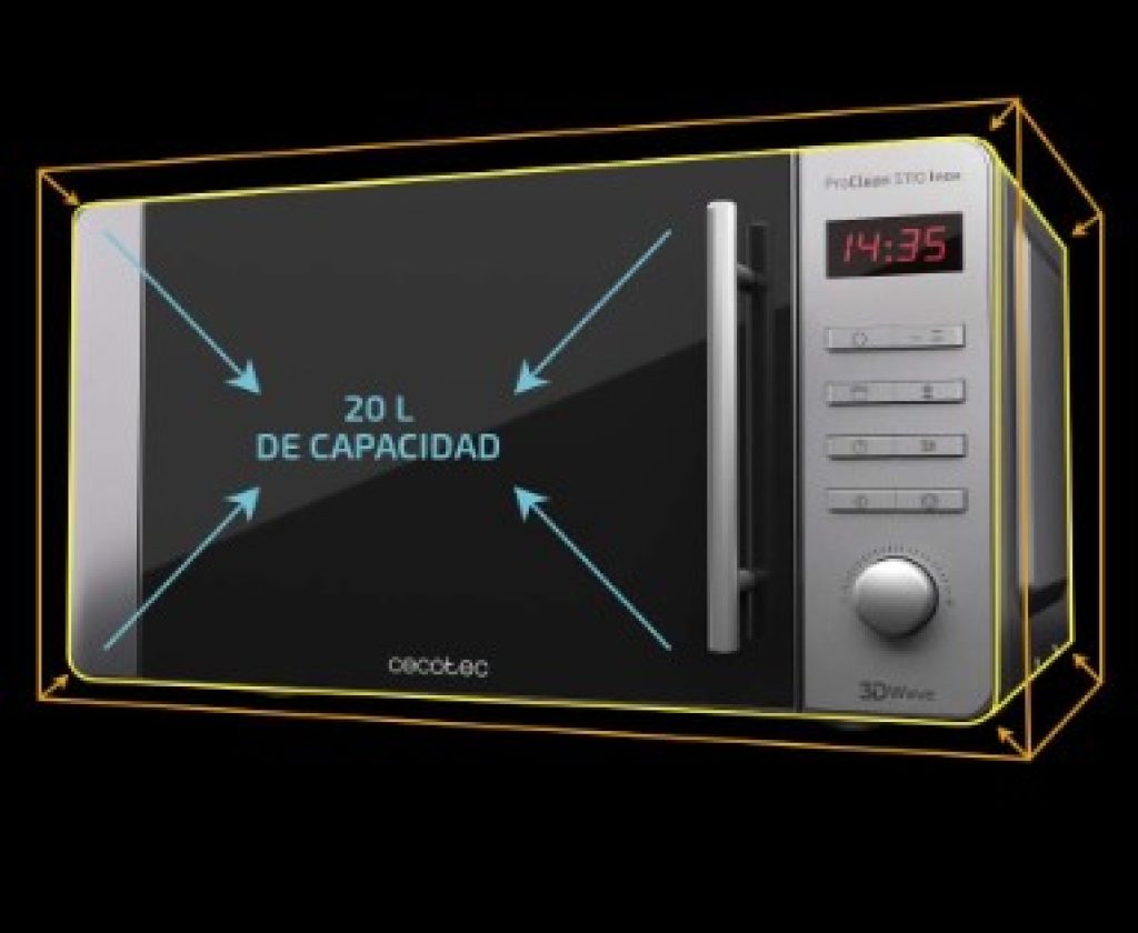 Cecotec Microondas ProClean 5110 Inox. 700 W, Grill 800 W, Capacidad de 20L, Revestimiento Ready2Clean para una mejor Limpieza, Tecnología 3DWave, Diseño Frontal y Tirador Inox