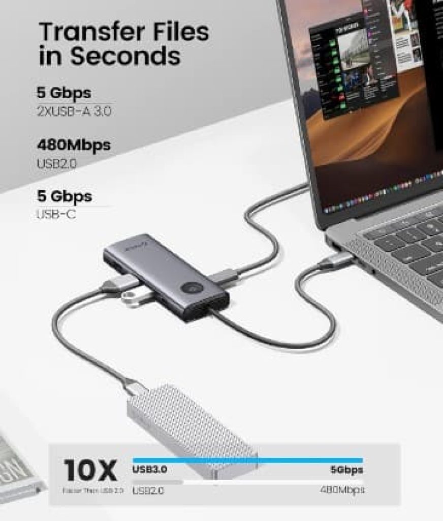 Concentrador USB C - ORICO Estación de carga USB C, 8 en 1 con 4K HDMI, VGA, Gigabit Ethernet, 3 USB 3.0 y 1 USB 2.0, 100 W de alimentación