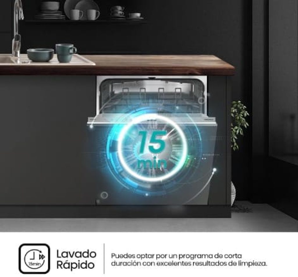 Hisense HV642D62 - Lavavajillas Integrable, 60cm de Ancho, Class D, 14 Servicios, 6 Programas, Apertura Automática, Programa Auto-Limpieza
