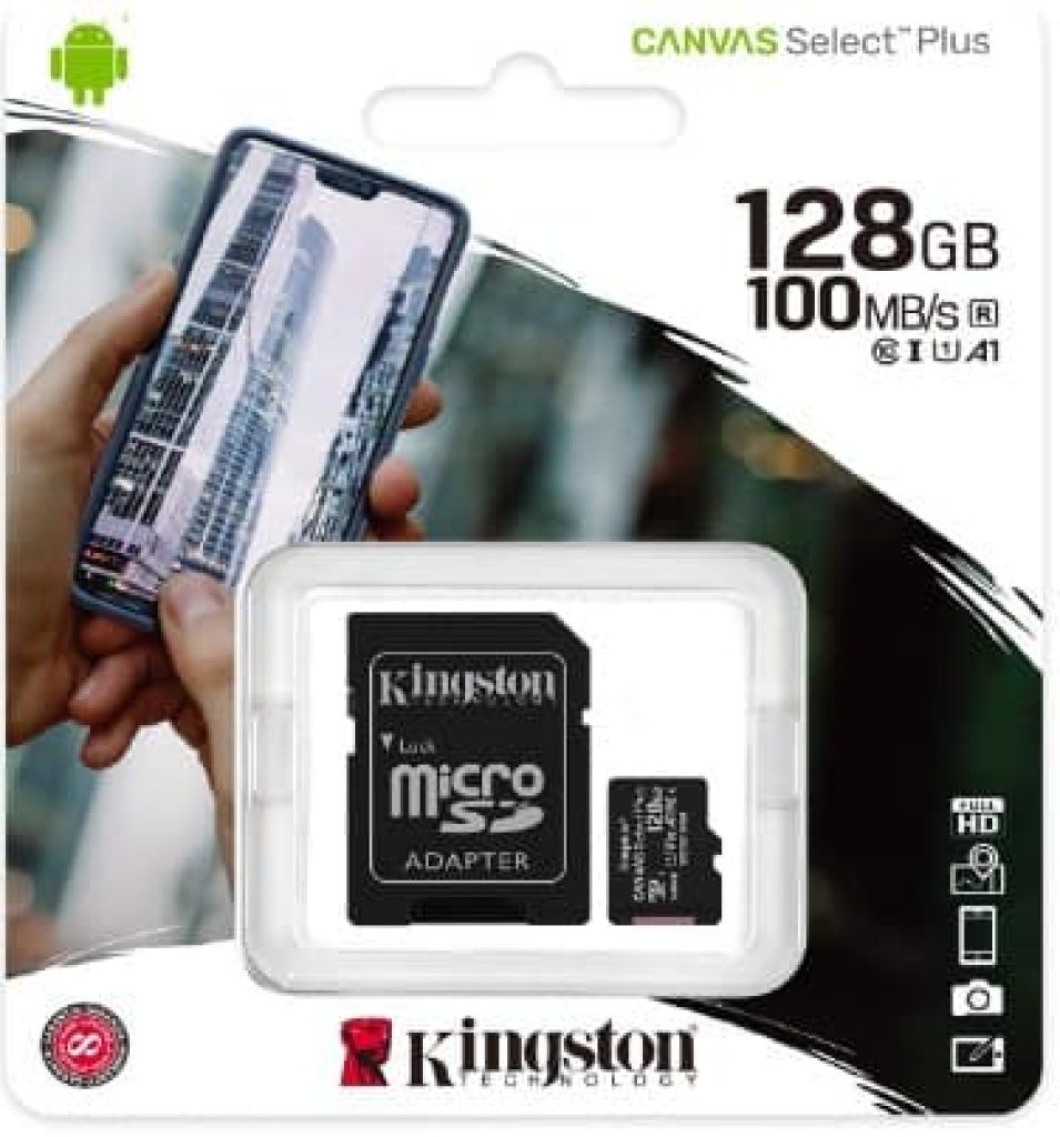 Kingston Canvas Select Plus Tarjeta microSD, SDCS2/128GB Class 10 con Adaptador SD, garantía de por vida con el fabricante
