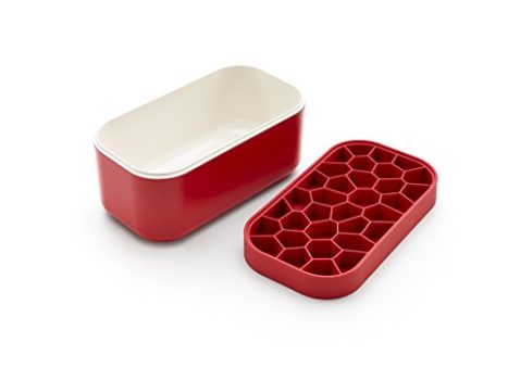 Lékué 0250400R05C002 Caja para cubitos de hielo, Rojo, 11.6 x 12.5 x 22.5 cm