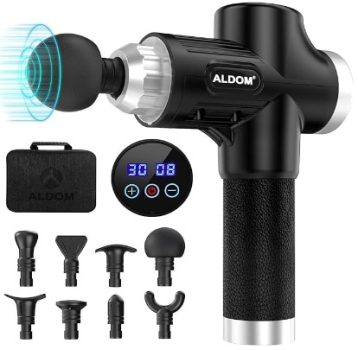 ALDOM Pistola de Masaje Muscular, Pistola Masaje Massage Gun Pistola Masajeadora Muscular Profesional y Carga Tipo C, 30 Niveles Ajustables, Silenciosos, 8 Cabezales Masajeador Muscular (Negro Plata)