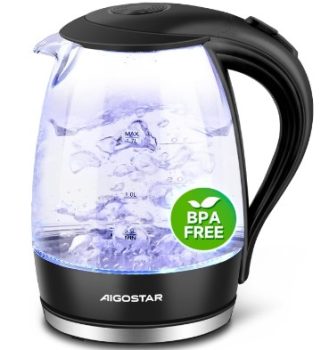 Aigostar Adam 30GOM - Hervidor de Agua Eléctrico de Cristal, Hervidores Eléctrico 1,7 L, 2200W, sin BPA