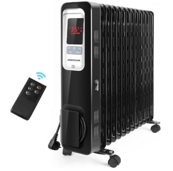 Aigostar Radiador de Aceite Portátil de 13 Elementos, Pantalla de Control LED, Mando a Distancia, 3 Modos y Función Eco, Silencioso, 2500W, Recomendado para Estancias de 25 m2, Oil Monster