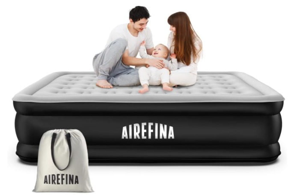 Colchón Hinchable de Matrimonio, con Bomba Integrada - Cama hinchable Camping - Colchón Autohinchable, Duradera, Portátil e Impermeable, 152 x 203 x 46 cm - Airefina