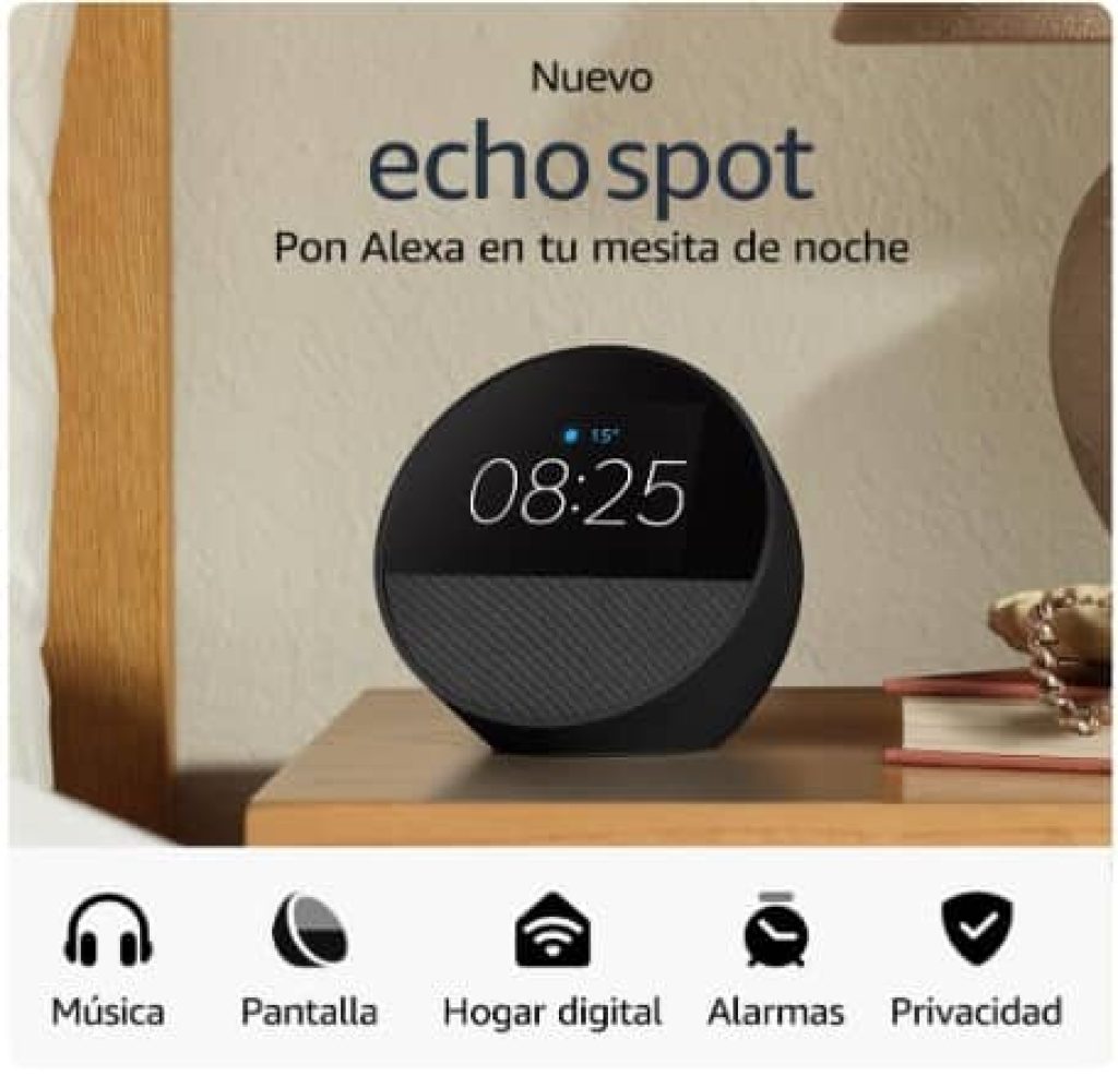 Chollo Amazon Echo Spot 2024 | Despertador inteligente con sonido de calidad y Alexa | Negro