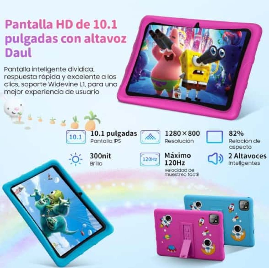 BESTTAB A10 - Tablet Niños 10 Pulgadas, 120 Hz,  12GB/128GB, Control Parental, 5100mAh, Batería 10W, 8MP+5MP